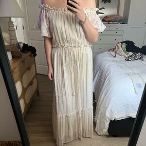Elegant Cream Striped Maxi Dress